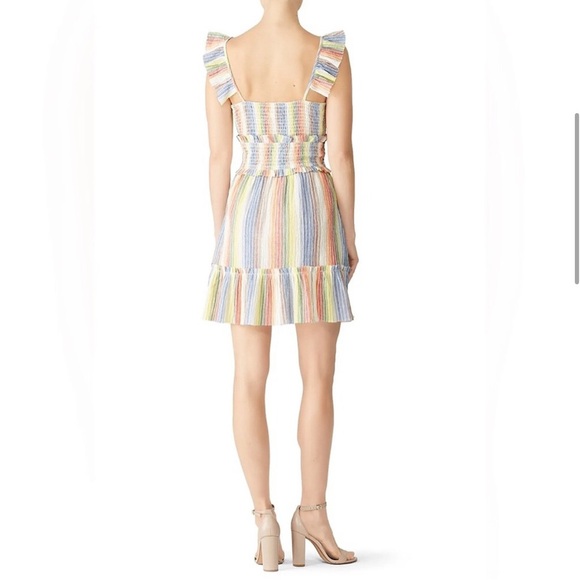 Saylor Alma Stripped Rainbow Smocked Ruffle Boho 100% Cotton Dress Womens XL - Picture 3 of 10